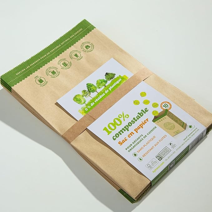 Hytrend-Kitchen Food Waste Bag-35 Bags-%100 Compostable paper Bag - Leak Resistant Liner - Plastic Free - Small-Certified by BNQ and BPI