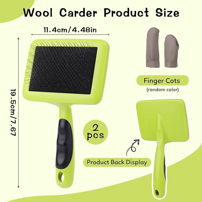 2 Pcs Large Plastic Wool Carders, Needle Felted Carding Brushes Tools with Finger Cots, Needle Felting Brushes for Wool Felting, Spinning Crafts, Pet Grooming