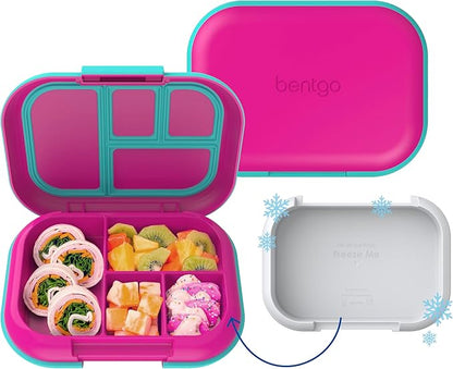 Bentgo Chill Kids Leak-Proof Lunch Box - 4-Compartment Bento Box with Built-In Ice Pack, 3.3 Cup Capacity, PFAS & BPA-Free, Microwave & Dishwasher Safe, Ideal Size for Ages 3 to 7 (Fuchsia/Teal)