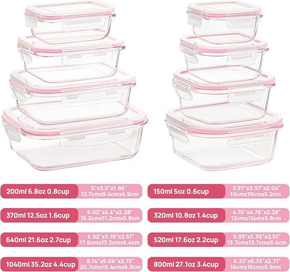 Vtopmart 8 Pack Glass Food Storage Containers with Airtight Lids, Glass Meal Prep Containers, Lunch Containers for Microwave, Oven, Freezer and Dishwasher, BPA Free