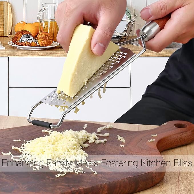 KULUNER Professional-Grade Lemon Zester with Ultra-Coarse Blades, Heavy-Duty Cheese/Vegetable Grater, Solid Wood Handle Design - Rust-Resistant Durable, Essential Kitchen Tool (A1)