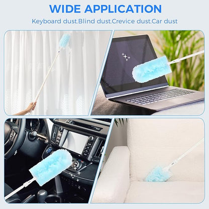 Disposable Duster Refills 8-Pack with Extendable Handle, 360° Electrostatic Dusting Tool, Adjustable Angle for Ceiling/Fan/Furniture Cleaning (Compatible with Multi-Brand Heads)