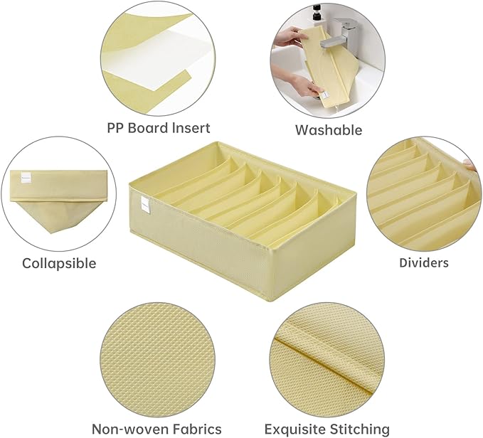 4 Packs T-shirt Drawer Organizers for Clothing,8 Grids Compartment Wardrobe Storage Box, Washable Clothes Organizer for Folded Clothes, Legging, Silk Scarve-Beige