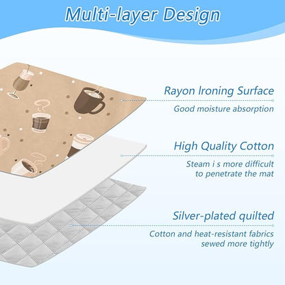 Ironing Mat Portable Ironing Pad Ironing Blanket for Table Top Heat Resistance Double-Side Using Travel Large 47.2 x 27.6 Inch Foldable Lightweight Coffee Cup