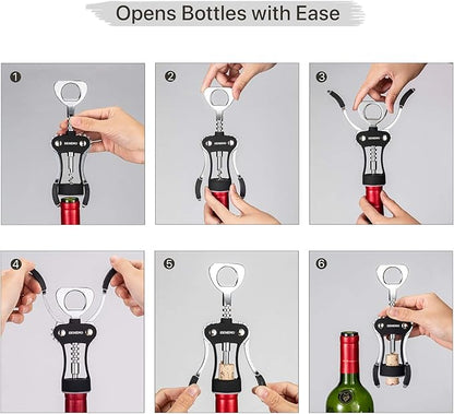 Beneno Wine Opener with Stainless Steel Wine Foil Cutter - Bottle Top Seal Cutter, Zinc Alloy Premium Wing Corkscrew with Multifunctional Bottles Opener, Upgrade Black Set