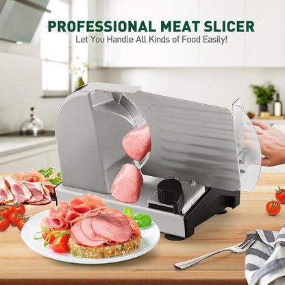 CUSIMAX Electric Meat Slicer for Home,Two 7.5''Stainless Steel Blades,1-20mm Adjustable Thickness,Easy to Cut Various Foods,Removable Food Carriage for Easy Cleaning