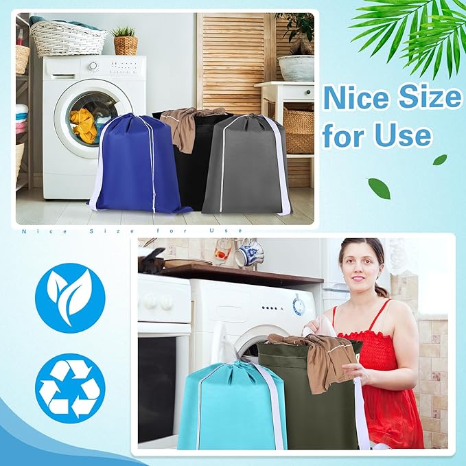 10 Pcs Nylon Extra Large Laundry Bag with Strap Travel Laundry Bags with Drawstring Closure Portable Cloth Bag for College Dorm Apartment Dwellers(Dark Color,24 x 21 Inch)