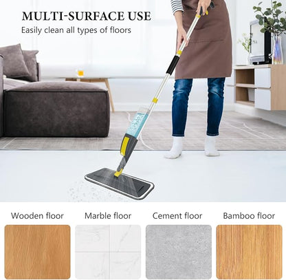 NileHome Spray Mop for Floor Cleaning, Dust Mop with 3 Pcs Washable Pads and 400 ml Refillable Bottle for Household or Commercial Use Wet Mop for Hardwood Laminate Tile Ceramic