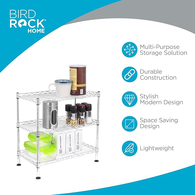 Internet's Best 3-Tier Compact Wire Utility Shelving Unit - Adjustable Storage Rack for Kitchen, Bathroom, Pantry, Laundry, Cabinets - Durable Chrome Steel - Shelving for Under Sink Organization