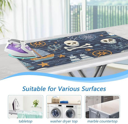 Ironing Mat Portable Ironing Pad Ironing Blanket for Table Top Heat Resistance Double-Side Using Travel Large 47.2 x 27.6 Inch Foldable Blue Pirate Skulls Sailboats Starfish and Compass