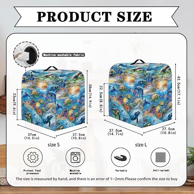 Ocean Dolphin Turtle Print Mixer Cover Stand Mixer Dust Proof Covers with Handle and Front Pockets Kitchen Aid Mixer Cover for 6-8 Qt Mixer,Kitchen Coffee Maker Toaster Machine Dust Cover