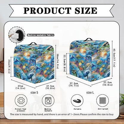 Ocean Dolphin Turtle Print Mixer Cover Stand Mixer Dust Proof Covers with Handle and Front Pockets Kitchen Aid Mixer Cover for 6-8 Qt Mixer,Kitchen Coffee Maker Toaster Machine Dust Cover