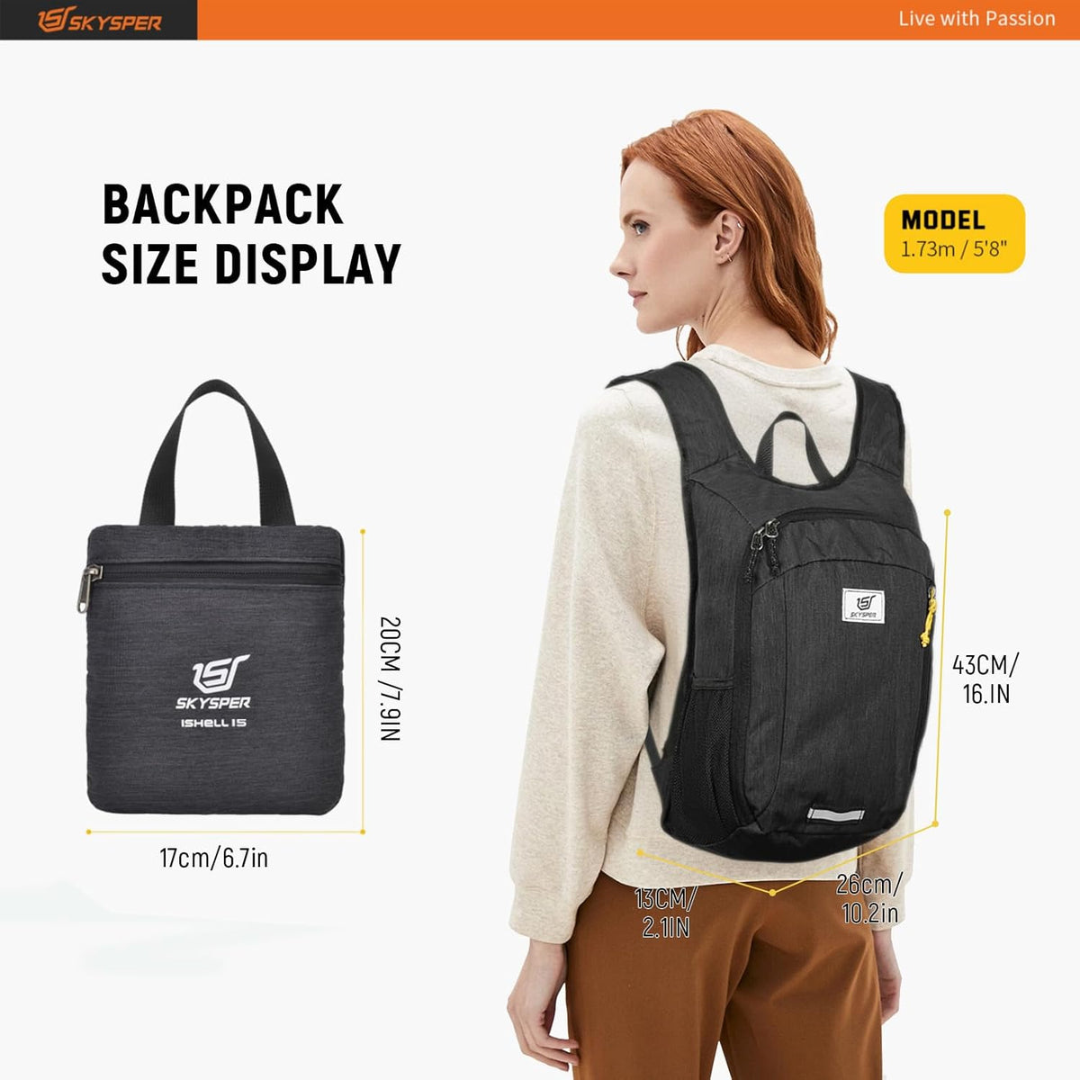SKYSPER Small Daypack 10L/15L/20L Hiking Backpack Packable Lightweight Travel Day Pack for Women Men