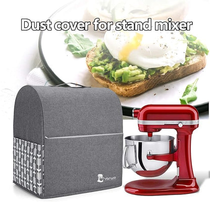Yarwo Stand Mixer Cover Compatible with 6-8 Quart KitchenAid Mixer, Protective Dust Cover with Top Handle and Pockets for Accessories, Gray with Arrow