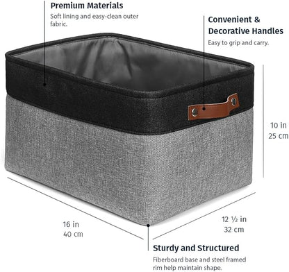 OrganiHaus Extra Large Fabric Storage Bins for Shelves 16x13in, Closet Storage Baskets for Shelf Organizing, Canvas Rectangle Bins for Organization, Linnen Baskets for Organizing - Gray/Black