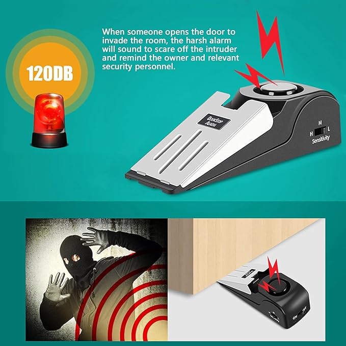 Portable Door Lock & Door Stop Alarm Set, Dual Protection Home Security Door Kit, Travel Hotel Lock Devices Pocket Self Defensey Tools for Traveling Hotel Home Apartment,Red