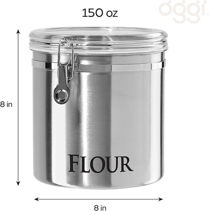 Oggi Jumbo 8" Stainless Steel Flour Clamp Canister - Airtight Food Storage Container Ideal for Kitchen & Pantry Storage of Flour or other Bulk, Dry Foods.