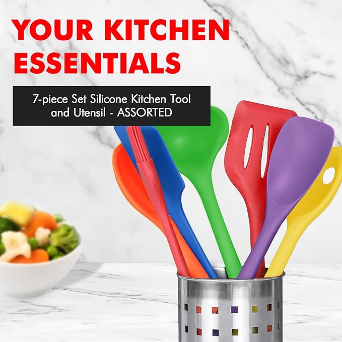 Chef Craft Premium Silicone Kitchen Tool and Utensil Set, 7 Piece, Assorted