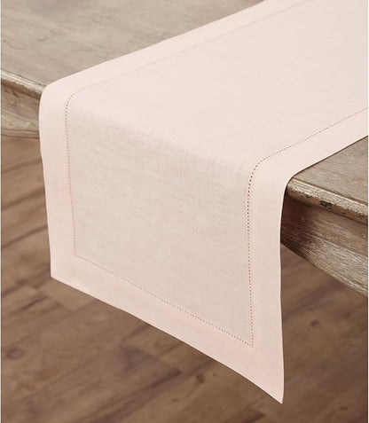 Solino Home Linen Pink Table Runner 72 Inches Long - 100% Pure Linen Hemstitch Table Runner 14 x 72 Inch for Dresser, Dining, Christmas - Classic Hemstitch