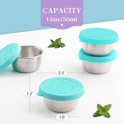 6x1.6 Oz Salad Dressing Containers With Lids, Small Leakproof Reusable Stainless Steel Salad Dressing Container To Go For Lunch Boxes,Sauce containers, Picnics,Travel Meal Prep And Kitchen Storage.