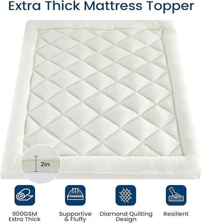 Mattress Topper King for Back Pain Thick Mattress Pad Cover Protector Sherpa Plush Pillow Top Down Alternative Fill Mattress Cover with 8-22 Inch Deep Pocket