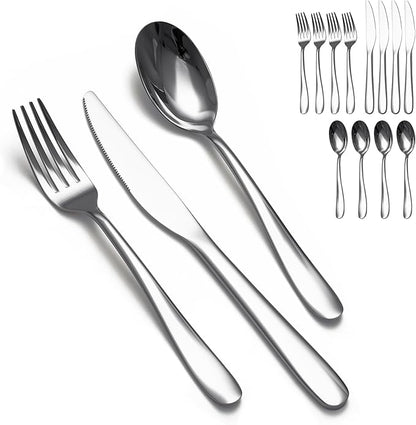 SANTUO Stainless Steel 12PCS Dinner Set combo with 4 Dinner Knives, 4 Dinner Forks, 4 Dinner Spoons，Silverware Set for Home, Kitchen and Restaurant, Mirror Polished& Dishwasher Safe