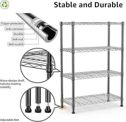 1000 lbs Storage Shelving Steel Heavy Duty 4-Tier Utility Shelving Unit Steel Organizer Wire Rack for Home,Kitchen,Office (13.7" D x 29.5" W x 47.2" H)