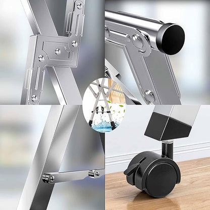5Poles Clothes Drying Rack,Stainless Steel Laundry Rack with Wheels, Blanket Rack Clothesline, Extendable,with Windproof Hooks,for Indoor Outdoor