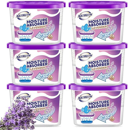 NATRUTH Moisture Absorbers 10.5OZ*6-Pack With Lavender Scent,Portable Closet Dehumidifier, Odor Eliminator Absorber Bucket,Humidity Absorber,Cleaner Air Dehumidifier for Closet,Bathrooms, Boats