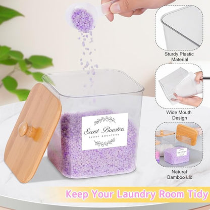 efluky 3 Pack Laundry Pods Container & Dryer Sheet Holder Set,Clear Laundry Room Organization Containers with Bamboo Lids and Labels,Laundry Pods Holder for Scent Booster,Powder,Pod