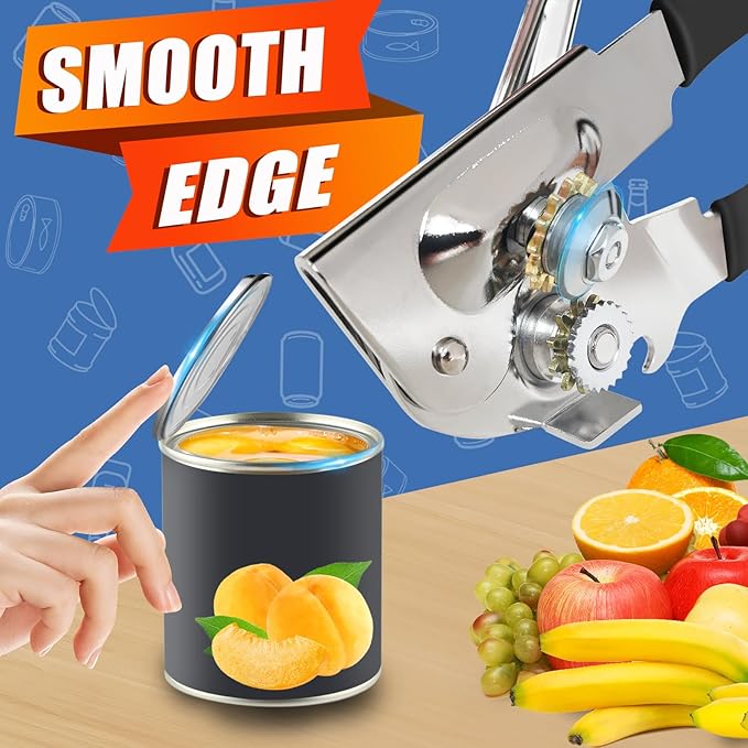 Can Opener Manual, ICEKATI Commercial Heavy Duty Can Opener for Large Cans, Folding Hand Crank with Comfortable Long Handles, Sharp Blade Smooth Edge