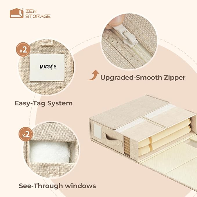 6Pack Sheet Organizers and Storage - King/Queen Size Sheet Storage Organizer with Window, Foldable & Dustproof Sheet Organizer for Linen Closet for Summer Blankets & Sheet Sets,Beige