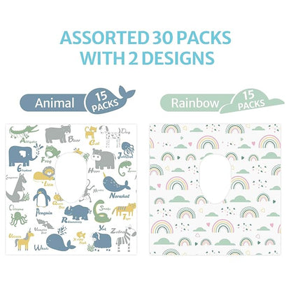 Blissful Diary 30 Pcs Toilet Seat Covers Disposable for Toddlers & Adults, Extra Large Waterproof, Portable Package for Travel, Kids Potty Training