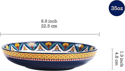 Bico Havana Pasta Bowls, 35oz Salad Bowl Set of 4, Large Ceramic Serving Dinner Bowls for Soup and Cereal, Microwave and Dishwasher Safe, Gift for Housewarming and Thanksgiving