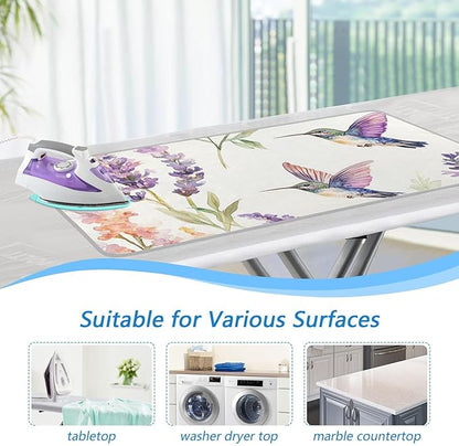 Lavender Flower Hummingbird White Ironing Mat for Table top Portable Ironing Pad Blanket for Washer Dryer Countertop Travel