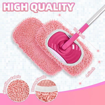 8 Pack Reusable Mop Pads Compatible with Swiffer Sweeper, Microfiber Chenille Washable Swiffer Mop Pads, Dry & Wet Sweeping Mopping Cloths (Pink)