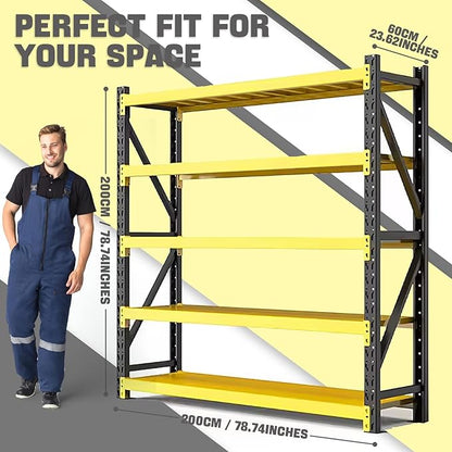 5000lbs Load Capacity,Heavy Duty 4-Tier Steel Shelving Unit, Adjustable Industrial Storage Rack for Garage Warehouse (Yellow and Black, W78.74*D23.62*H78.74)