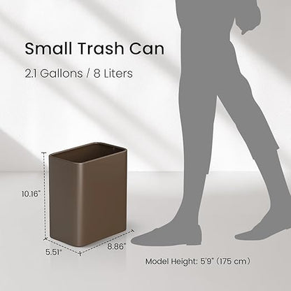 Cesun Small Bathroom Trash Can, 2.1 Gallons, Open-Top, Brown Metal, Stainless Steel, Modern, Ideal for Bathroom, Bedroom, Home Office,Toilet, Rv,Near Desk, Under Sink
