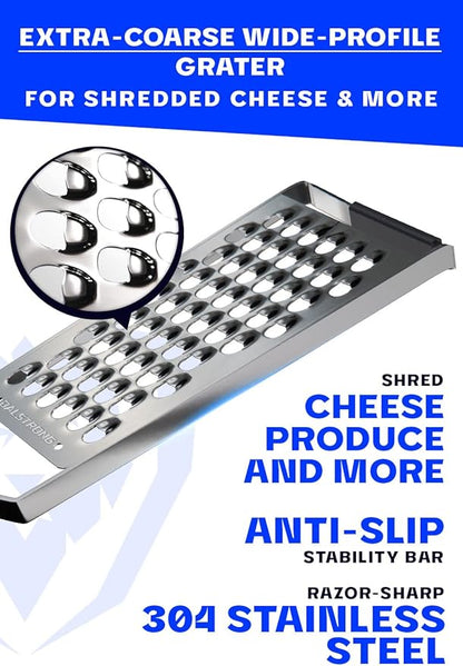 Dalstrong Professional Wide Cheese Grater - Extra Coarse - #304 Stainless Steel Blade - G10 Handle Kitchen Shredder - w/Blade Guard - Fruits & Vegetables, Hard Cheese, Chocolate - NSF Certified