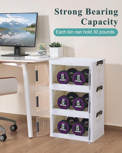 OlarHike 23QT Stackable Storage Bins with Lids - Folding Storage Box with Doors and Wheels, Collapsible Plastic Storage Bins for Closets and Organization, 3 Pack Cubes
