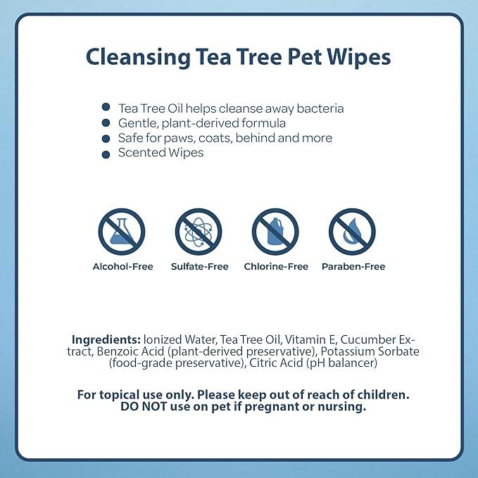 Best Pet Supplies Pet Grooming Wipes for Dogs & Cats,Deodorizer for Coats & Dry, Itchy, or Sensitive Skin, Clean Ears, Paws, Body, & Butt - Cleansing, Tea Tree, 400 Count