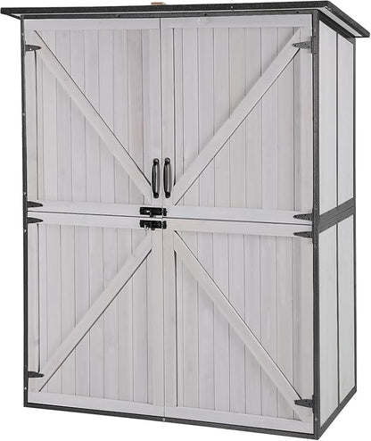 Aivituvin Outdoor Storage Shed Upgraded with Strong Metal Frame Garden Tool Shed Storage House Cabinet with Adjustable Shelfs and Wooden Floor 4.6 x 2.42FT (Off-White)