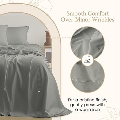 100% Cotton Sheets California King Size Sheets Set, Cal King Sheet Set, 800 Thread Count Sateen Weave Luxury Hotel Sheets, Naturally Cool Long Staple Egyptian Cotton, No Pilling & Shrink - Silver