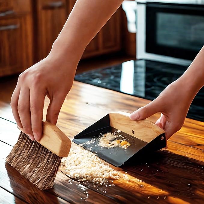 Mini Broom and Dustpan Set,Small Broom and Dustpan Set for The Kitchen,Portable Cleaning Brush and Dustpan,Wooden Mini Dustpan and Brush Set for Kitchen,Pet Care Home,Sofa and Tabletop