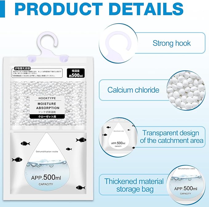 Nuanchu 30 Pack 500 ml Moisture Absorber Hanging Closet Dehumidifier Bags Unscented Hanging Humidity Absorber Desiccant Moisture Absorb in Wardrobes Bedrooms Bathrooms Kitchen