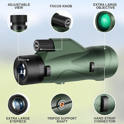 Pankoo 12x60 HD Monocular Telescope for Adults high Powered | Comes with Smartphone Adapter Tripod Hand Strap | Suitable for Bird Watching Sports Hiking Traveling