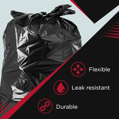 Tasker 45 Gallon Trash Bags, (Value-Pack 100 Bags w/Ties) Extra Large Black Garbage Bags - 39 Gallon - 40 Gallon - 42 Gallon - 44 Gallon - 45 Gallon Large Trash Bag Can Liners Capacity