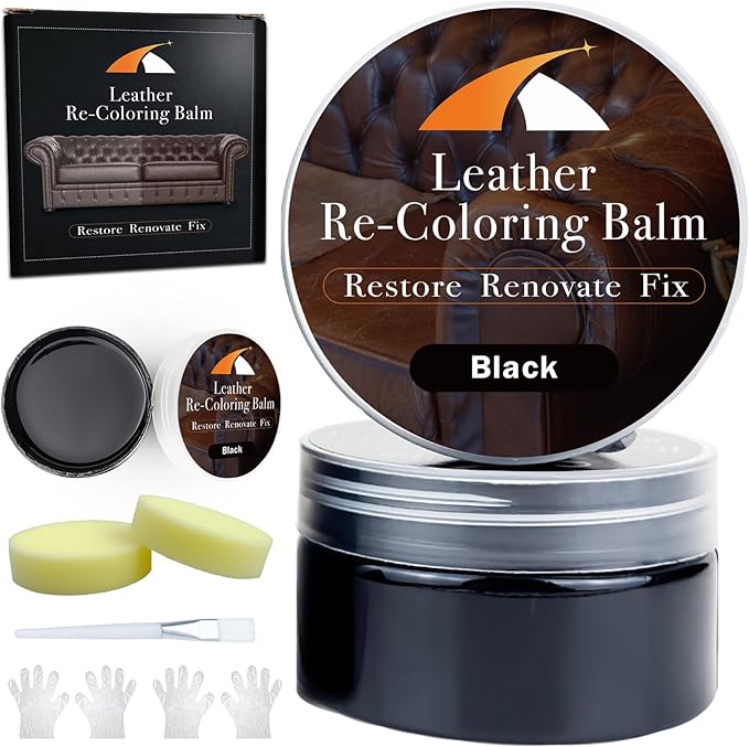 Black Leather Repair Kit, Black Leather Recoloring Balm, Leather Dye - Restore & Renew Scratch, Faded and Aged Leather & Vinyl Couches, Boots, Car Seats or Leather Furniture