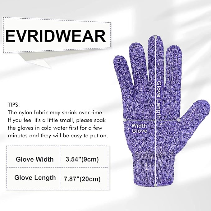 Evridwear Exfoliating Dual Texture Bath Gloves for Shower, Spa, Massage and Body Scrubs, Dead Skin Cell Remover, with Hanging Loop Heavy(5 Pairs Gift Set for Women)