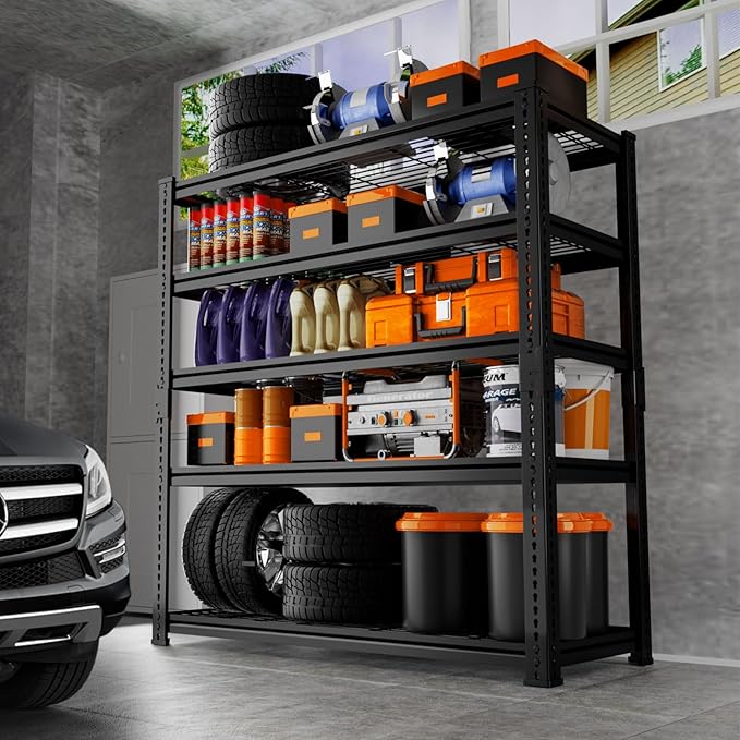 Storage Shelves Heavy Duty, 4 PCS 36"L x 16"W x 72"H Garage Wire Shelving Unit Loads 2400LBS, 5-tier Adjustable Metal Industrial Utility Shelf Rack for Kitchen, Laundry, Pantry, Warehouse, Basement